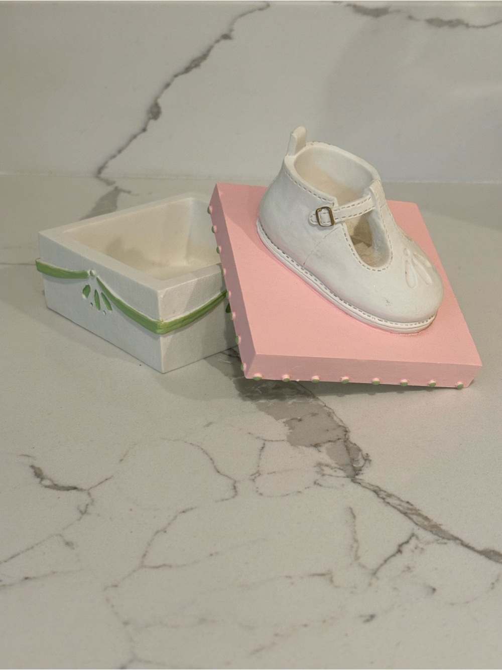 Vintage Two’s Company Keepsake Box Baby Girl Pink Shoe First Tooth Lock of Hair